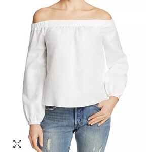 L’Academie The Romantic White Off The Shoulder Linen Blend Open Back Top Size S
